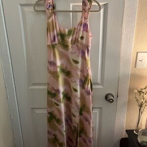 Astr Pink and Green Patterned Dress